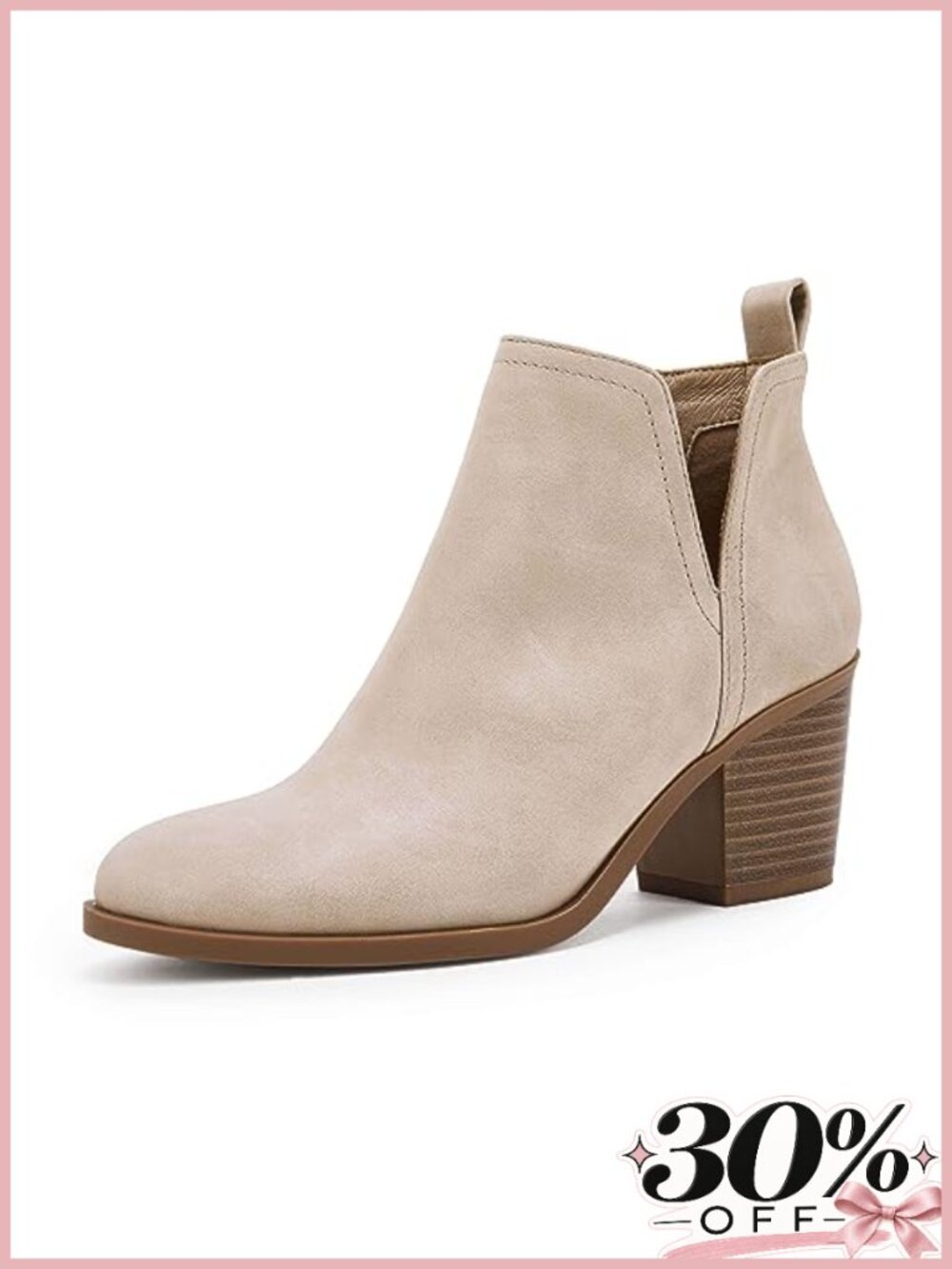 Cut Out Ankle Boots Chunky Stacked Heel Almond Toe Slip On Western Booties
